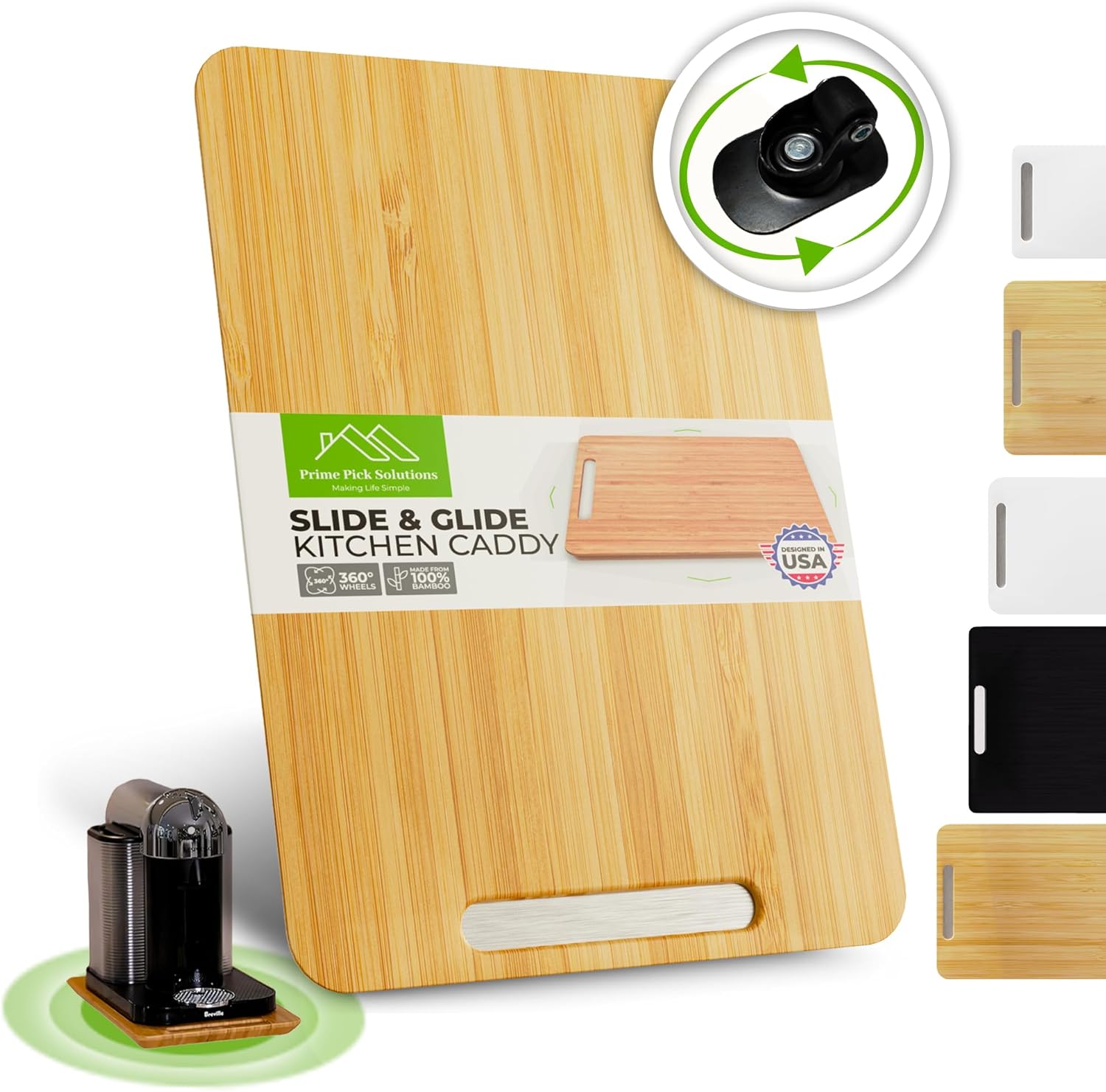 Bamboo Countertop Appliance Slider with 360 Degree Wheels