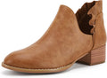 FISACE Womens Ruffled Ankle Boots V Cut Out Pointed Toe Chunky Low etc