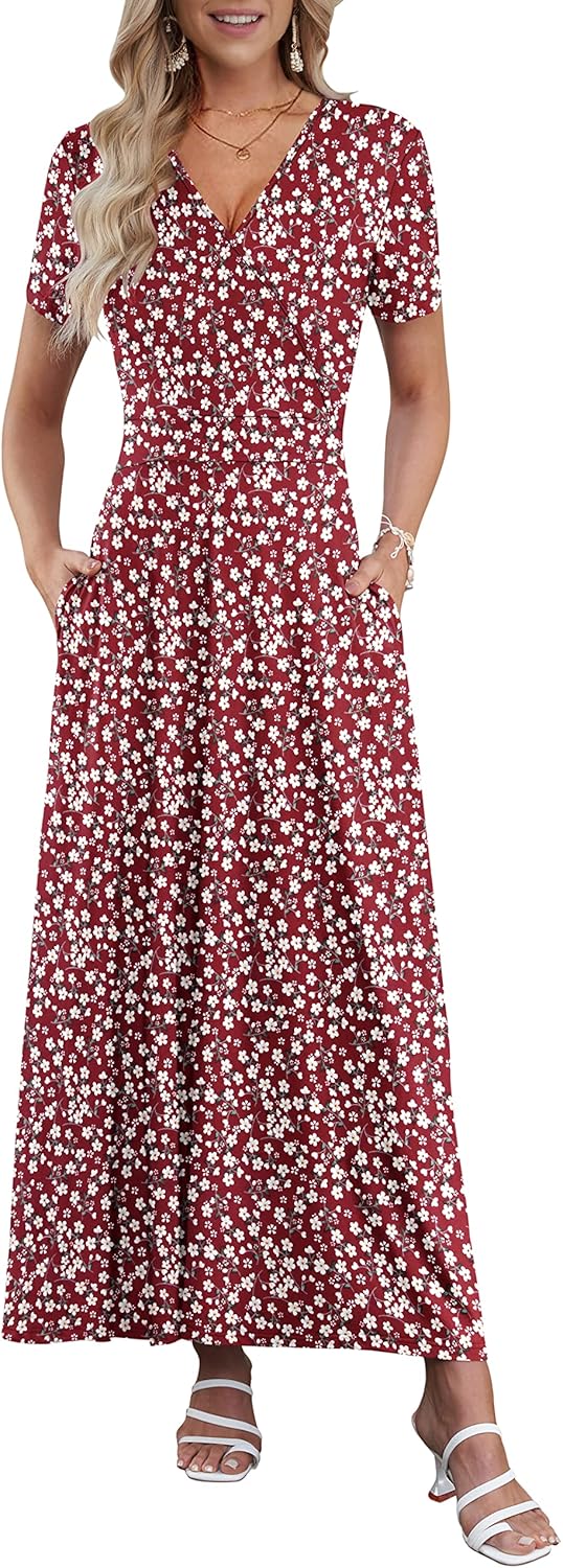 AUSELILY Maxi Dresses for Women with Pockets and Floral Print