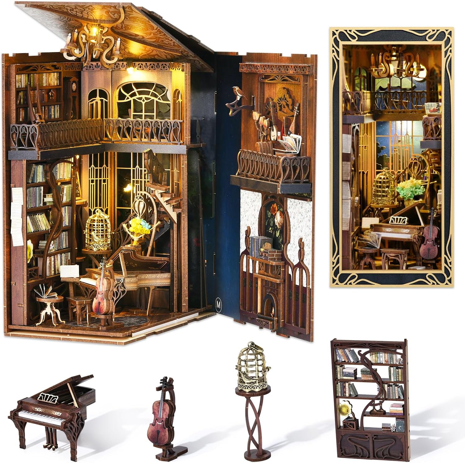DIY Miniature Dollhouse Book Nook Kit with LED Light Decor