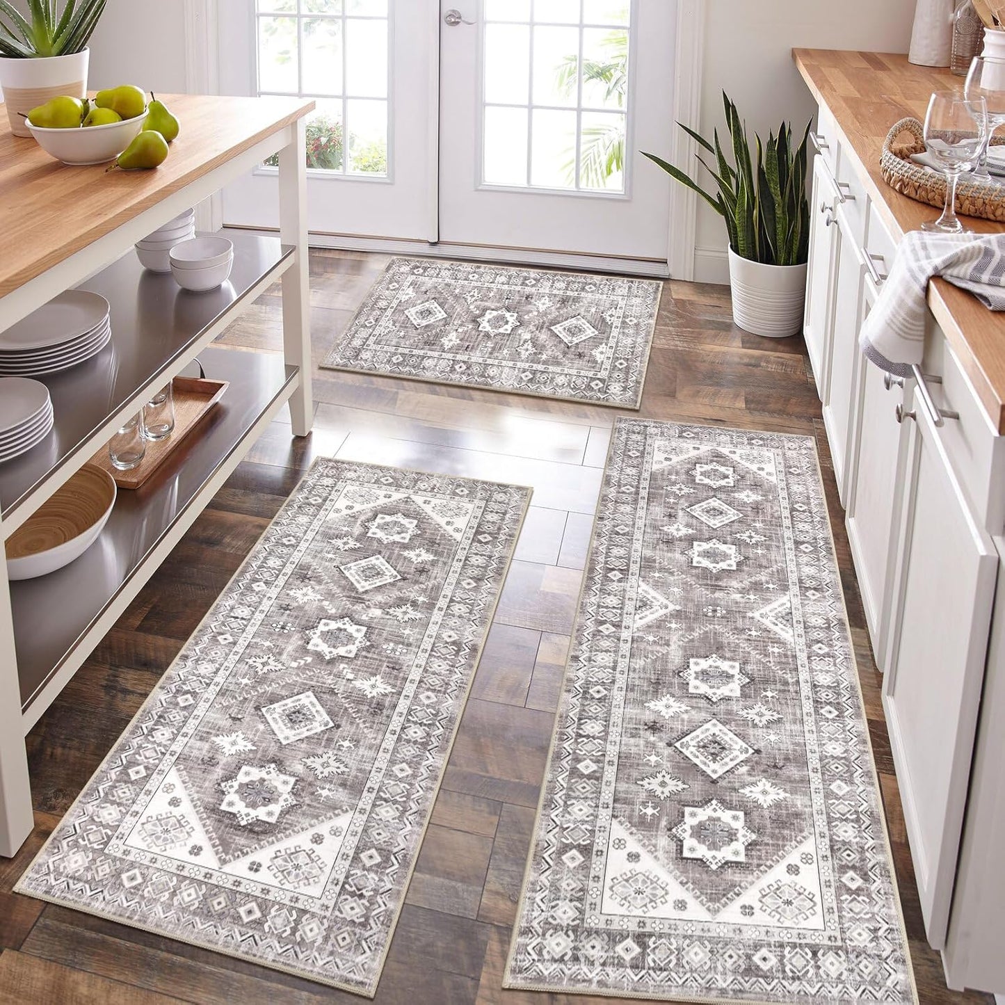 HEBE Boho Kitchen Rug Sets 3 Piece Non Slip Washable Mats