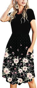 Women's Midi Casual Dress with Pockets and Elastic Waist - Simier