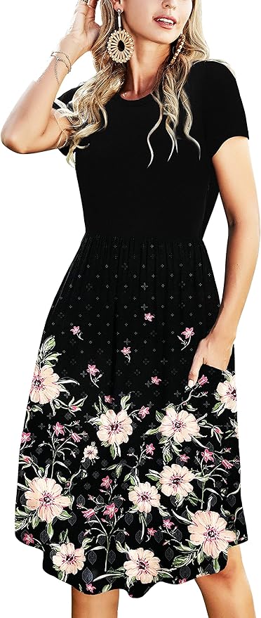 Simier Fariry Women's Midi Casual Dresses with Pockets for Teachers