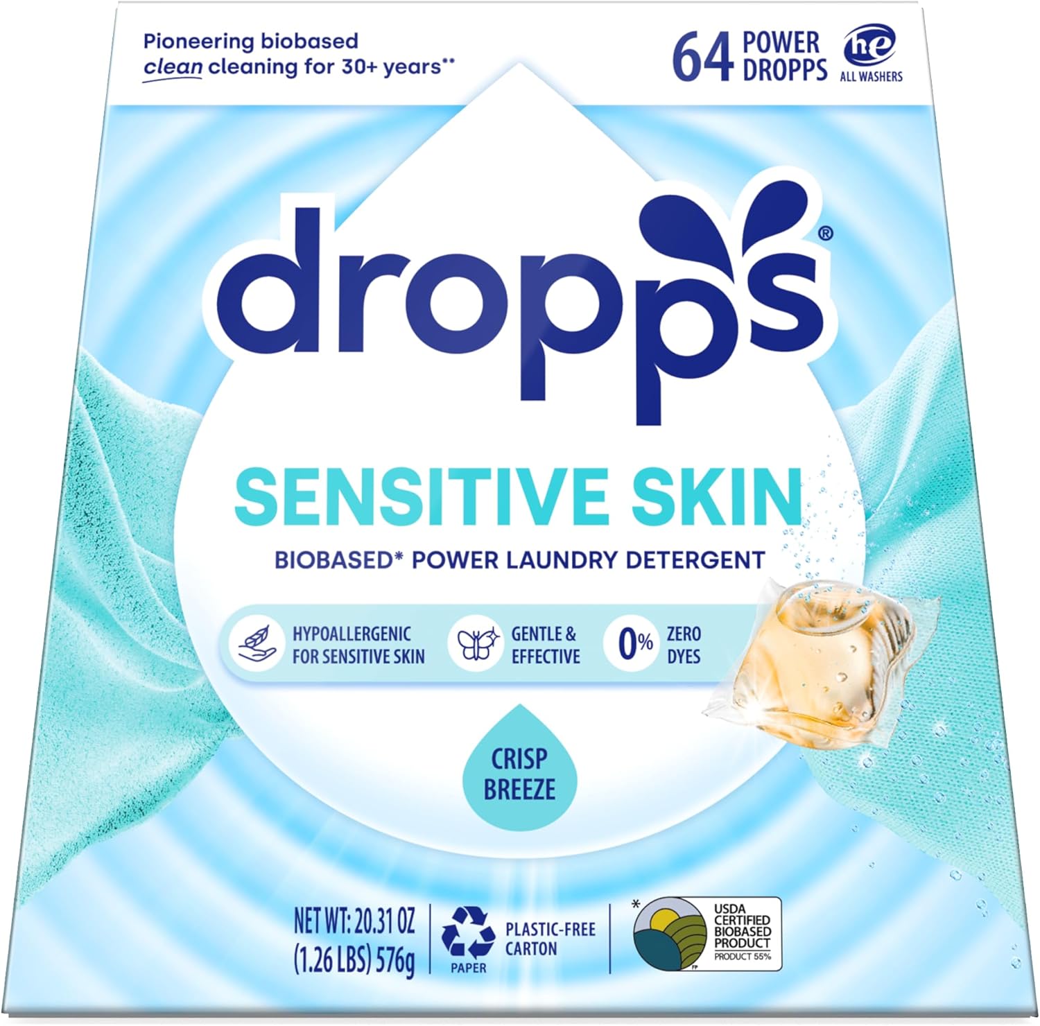 Dropps Sensitive Skin Laundry Detergent Pods for Gentle Cleaning