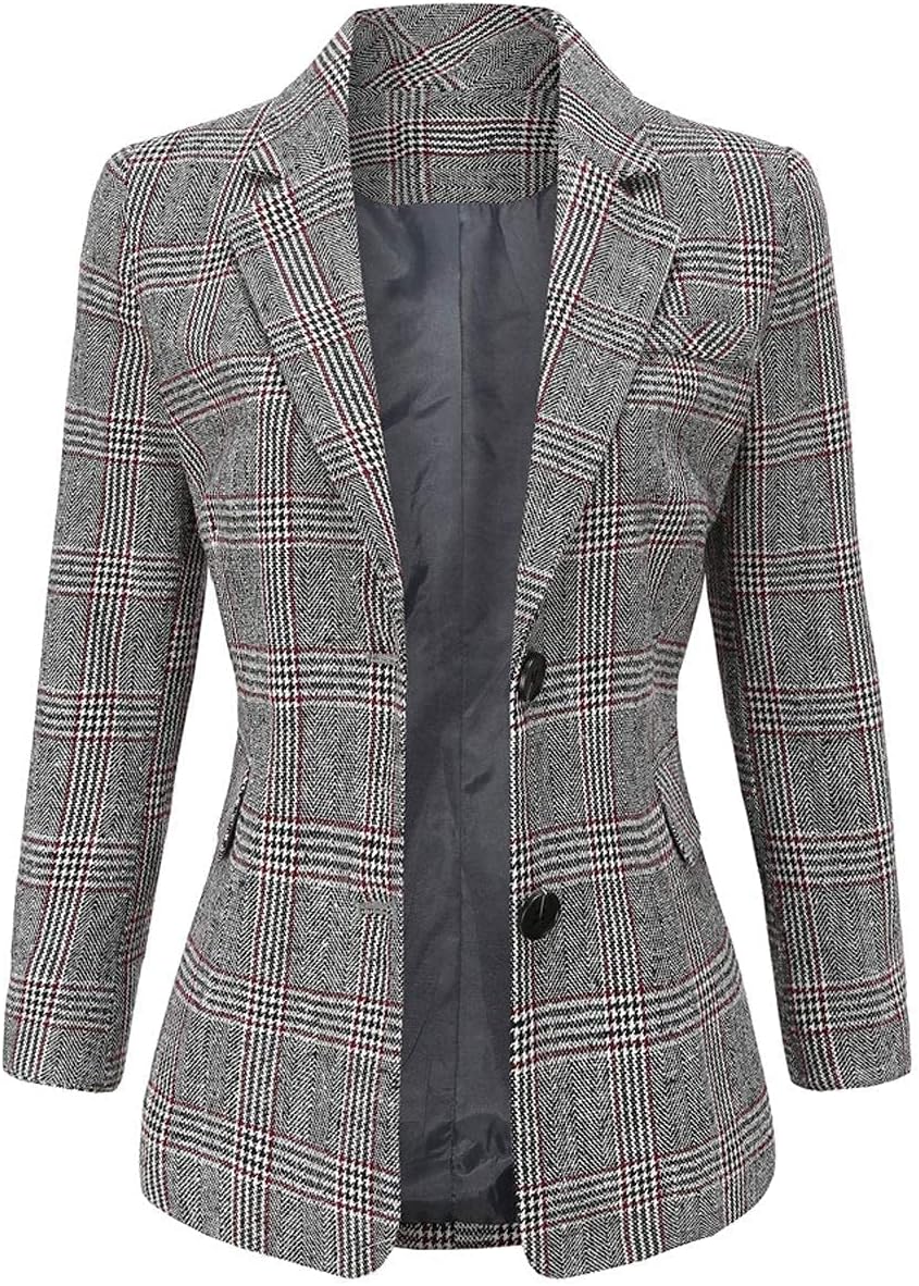 Stylish Women's Notch Lapel 2 Button Boyfriend Blazer Jacket