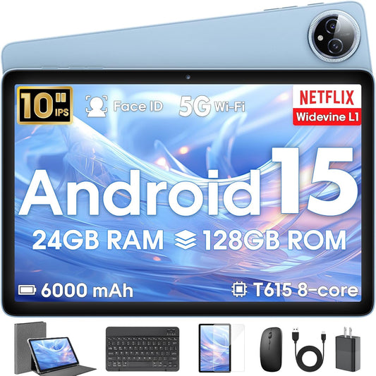 Android 15 Tablet 10 inch with Keyboard Case and Stylus Support