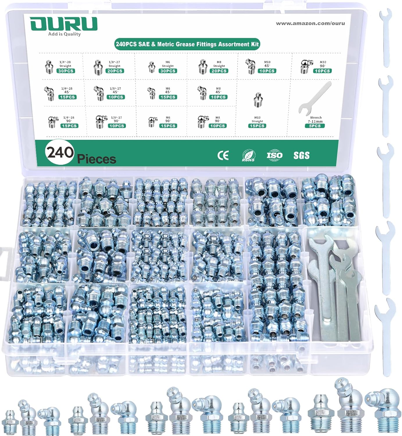 240PCS Grease Fittings Assortment for Efficient Lubrication