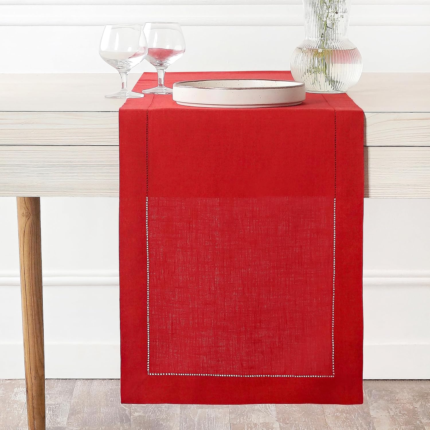 Bright Red Linen Table Runner 14 x 108 Inch for Fall Decor