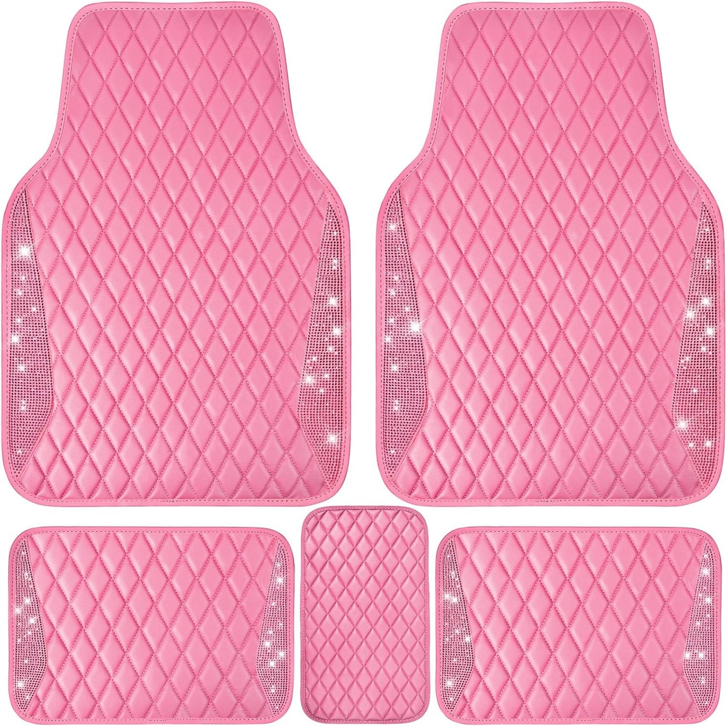 Bling Leather Car Mats with Rhinestones for Women and Girls