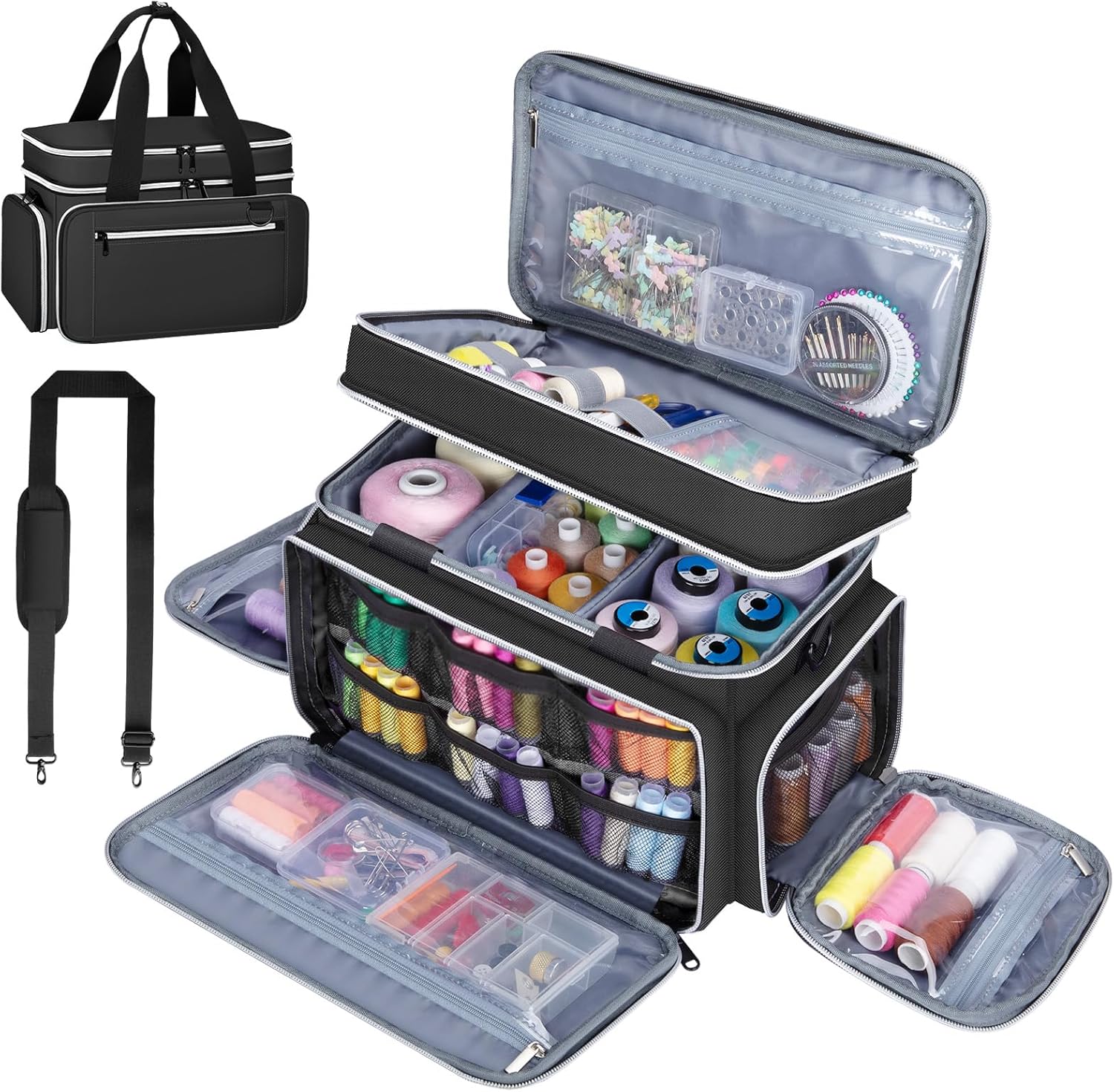 Large Sewing Supplies Organizer with Detachable Dividers for Travel