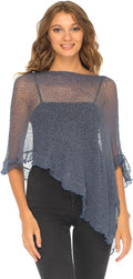 SHU-SHI Womens Sheer Poncho Shrug Lightweight Knit Ruffle Pullover