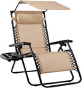 Beige Textilene Zero Gravity Recliner with Canopy - Outdoor