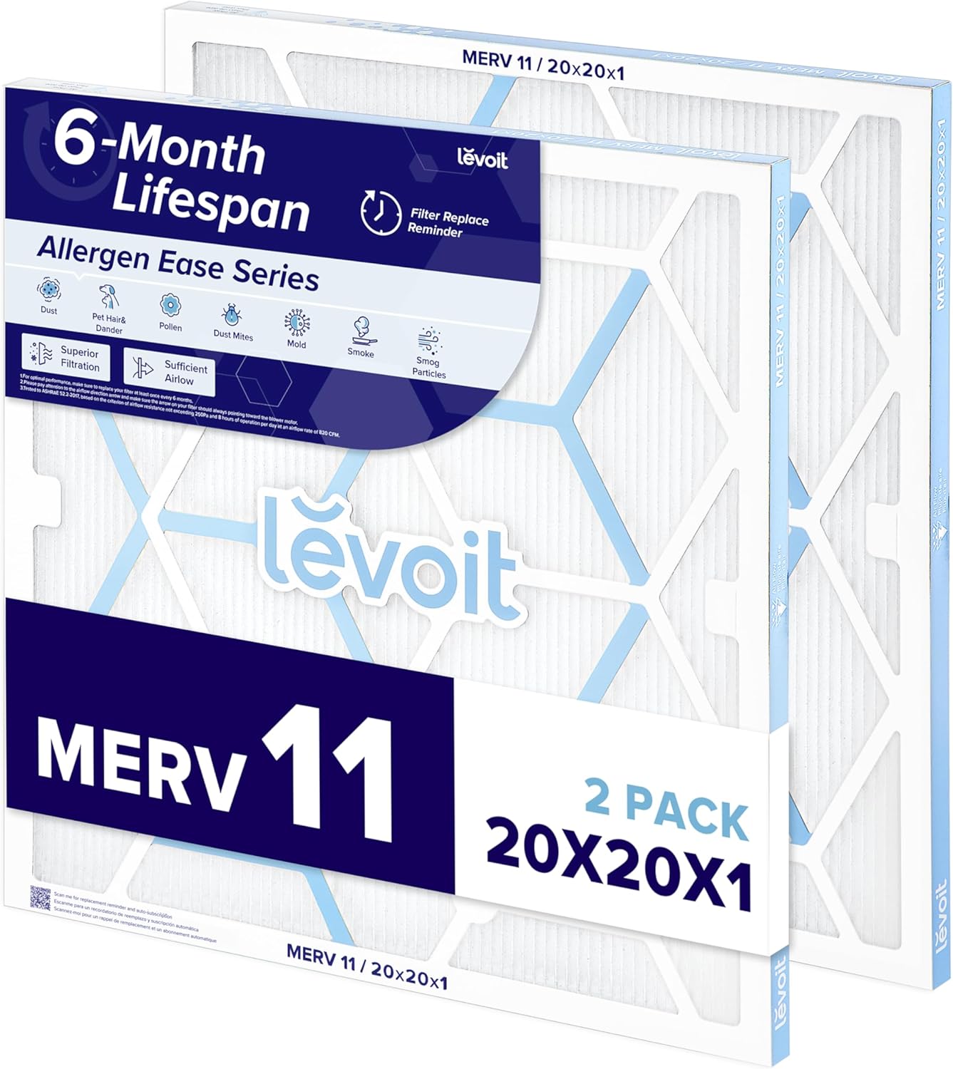 LEVOIT 20x20x1 Air Filter MERV 11 for Home HVAC Systems