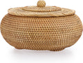 Round Rattan Lidded Storage Box - Natural Woven Decorative Basket