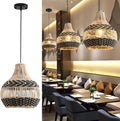 3-Pack Rattan Pendant Light Mini Hand-Woven Black White - Boho Wicker