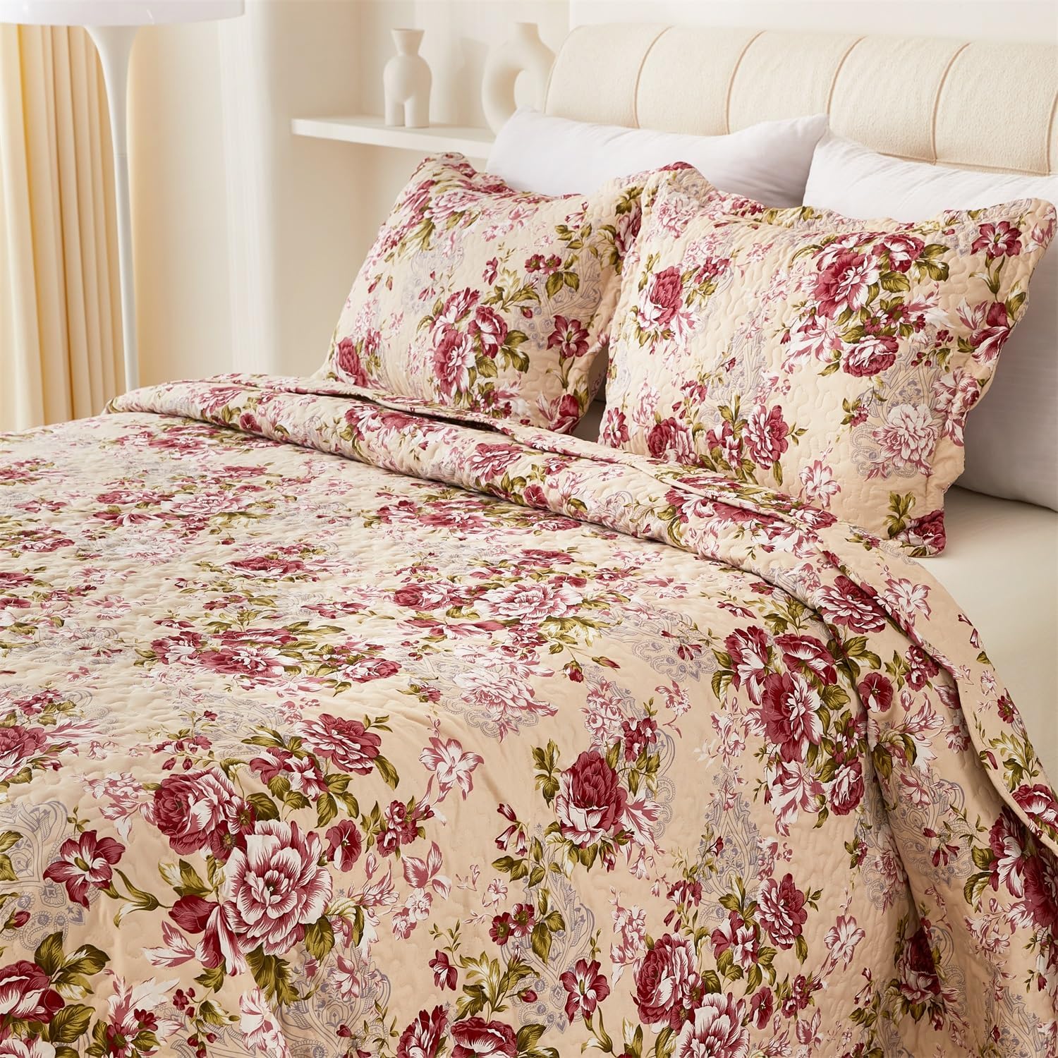 Cmfshape Summer Floral Queen Quilted Bedspread for All Seasons