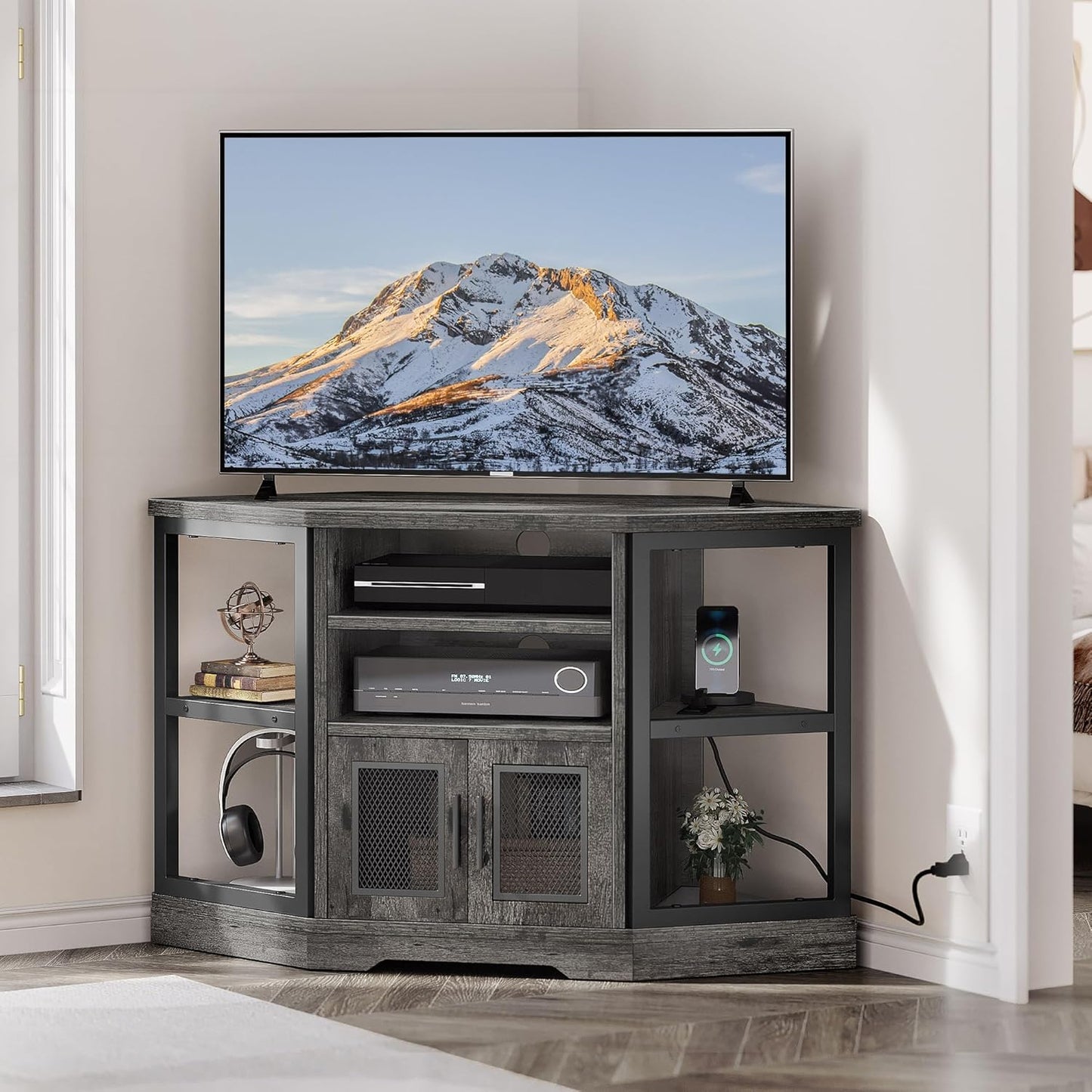 YITAHOME Farmhouse Corner TV Stand - Outlet & Storage