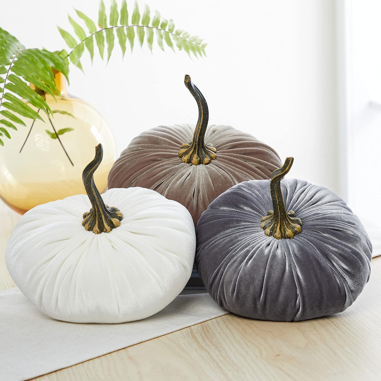 Set of 3 Velvet Pumpkins for Fall Decor and Centerpieces