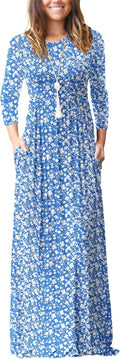 Women Rayon Blend Long Sleeve Floral Maxi Dress with Pockets - S-3XL
