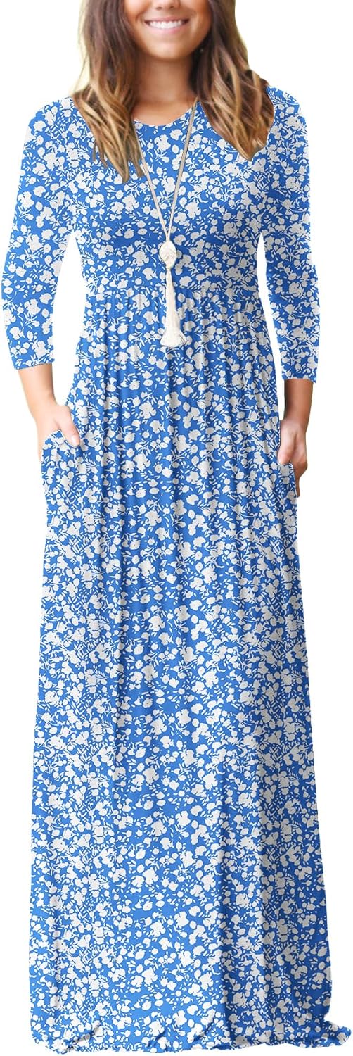 GRECERELLE Women Long Sleeve Casual Maxi Dress with Pockets