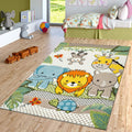 Kids Room Rug Cute Zoo Animals 3D Effect Round 3ft11ft - Soft Playmat