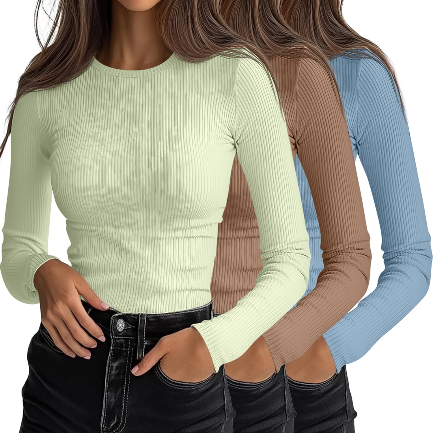 Ficerd Women's Ribbed Long Sleeve Tops for Stylish Layering