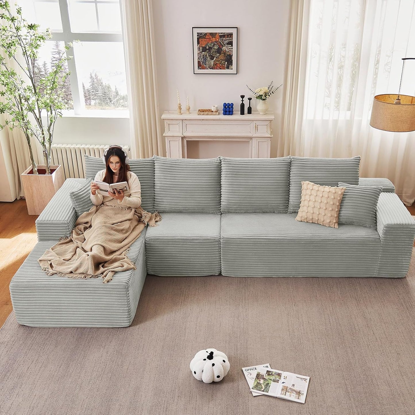 135 Inch Cloud Sectional Couch with L-Shape Chaise for Comfort