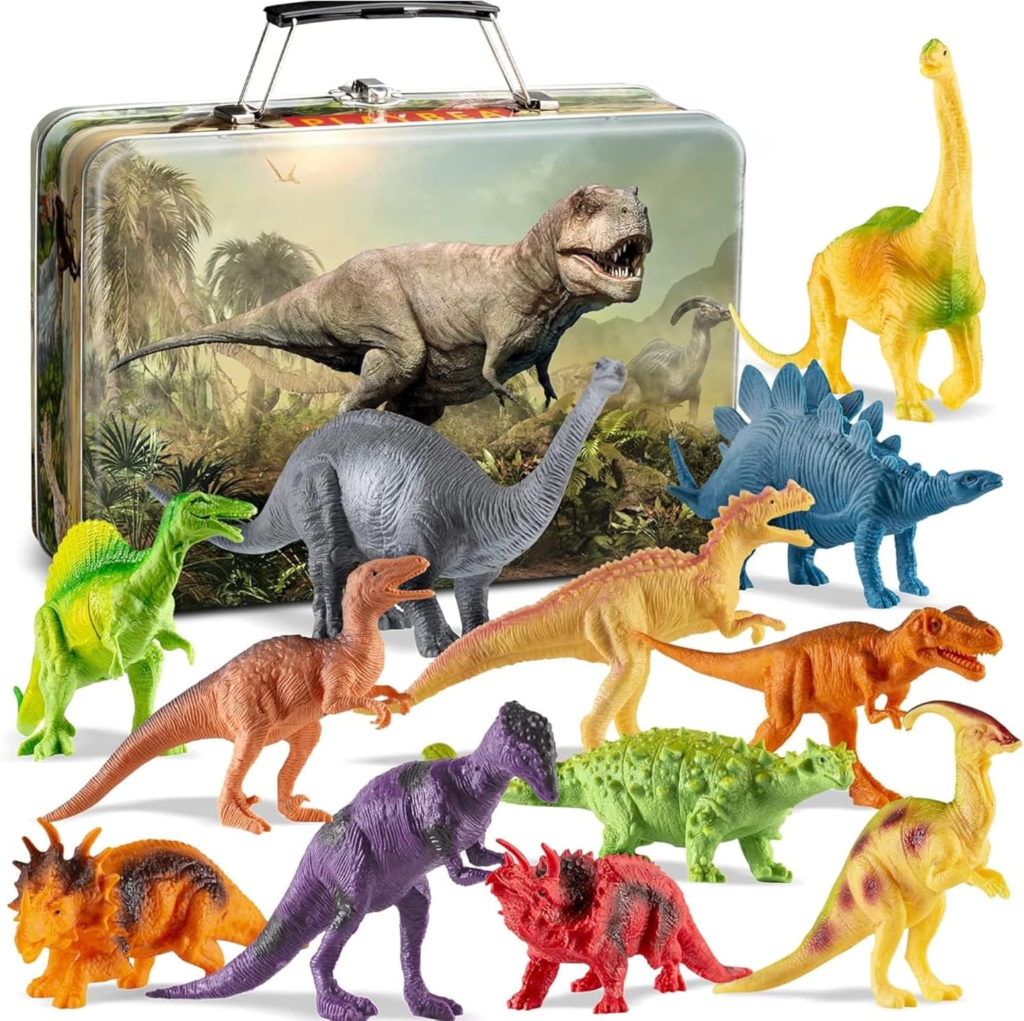 12 Realistic Dinosaur Figures for Kids 3-7 - Storage Box Included!