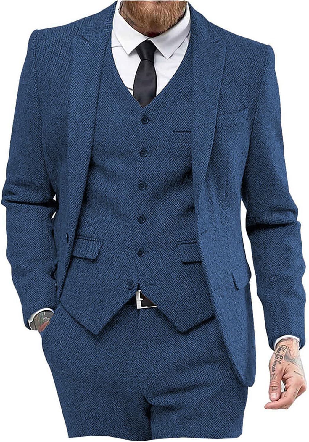 Mens Tweed Herringbone Wedding Suit for Stylish Occasions