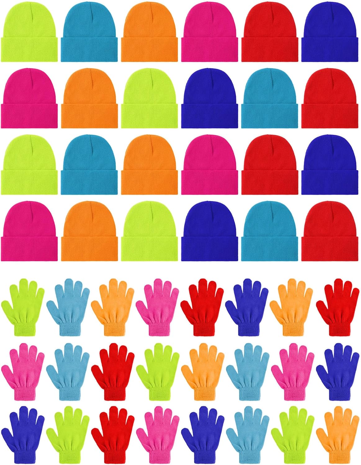 Funtery 48Pcs Kids Winter Beanie and Gloves Set for Cold Weather