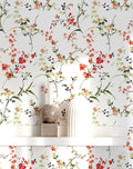 Floral Peel and Stick Wallpaper - Spring Red Floral Mural for Walls