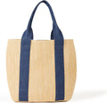 The Drop Tracy Large Canvas Detail Straw Tote - Natural Straw/Denim