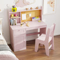 Kids Study Desk with Chair Set for 5-12 Years, Pink Design