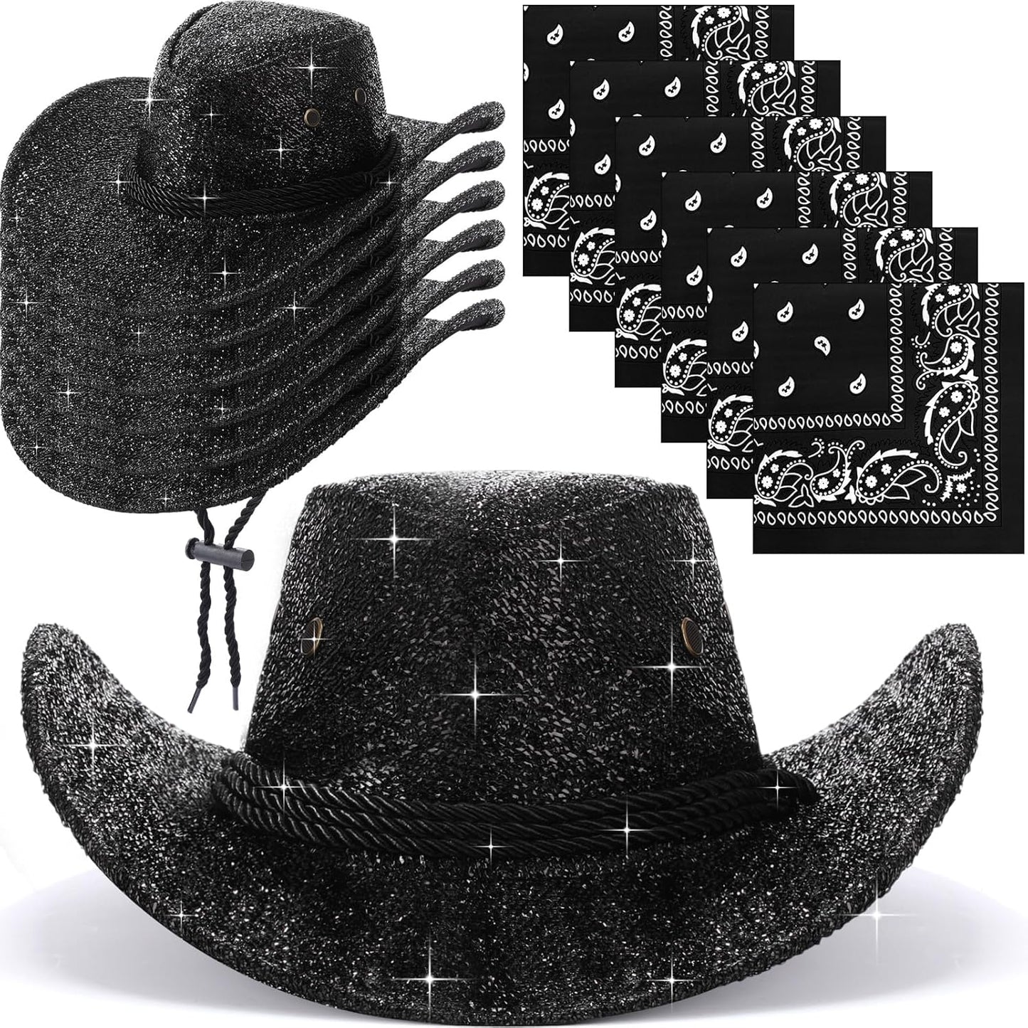 12 Pcs Cowboy Hat and Bandana Set for Western Party Fun