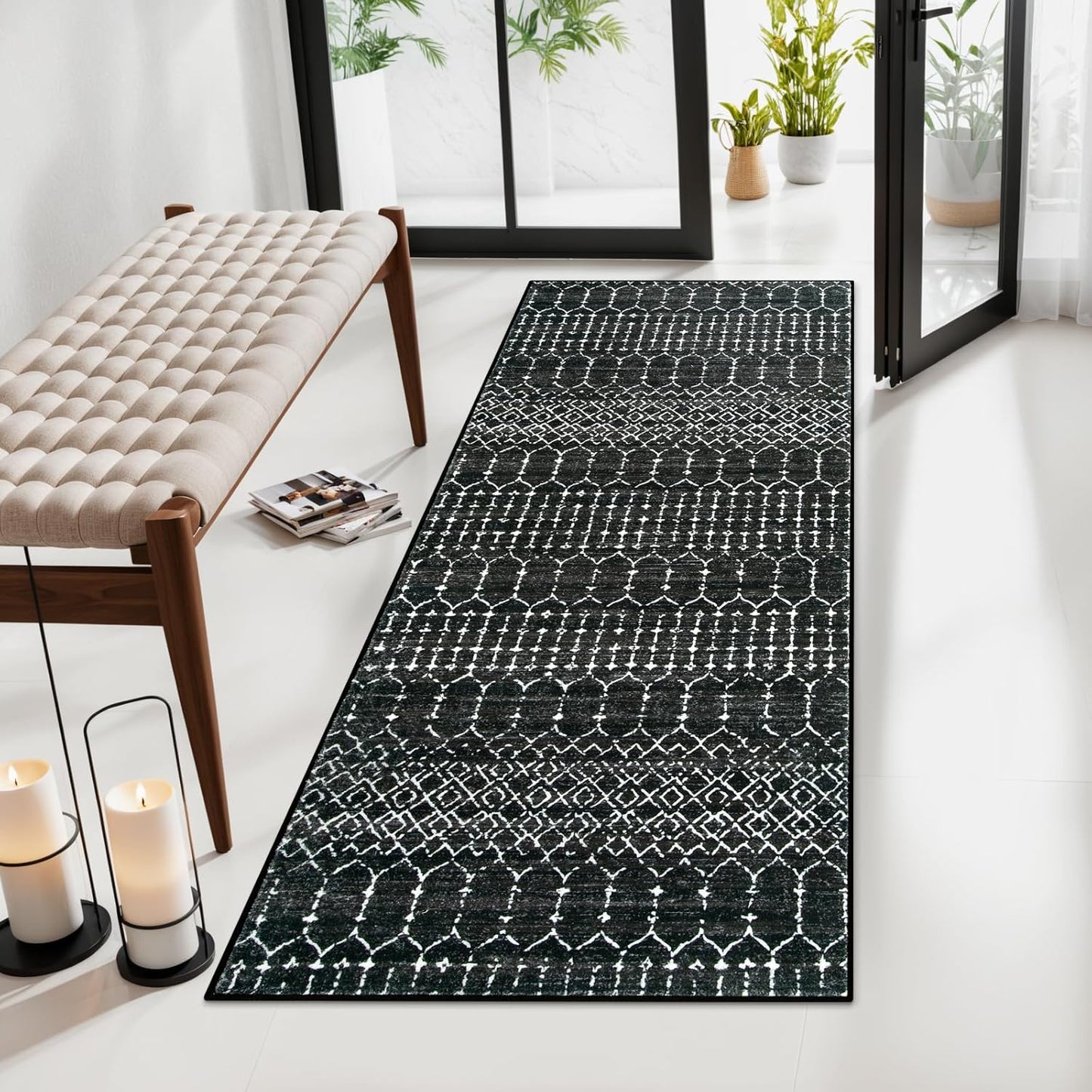 Lahome Moroccan Black Area Rug - Non-Slip Washable 2ftx4ft Mat