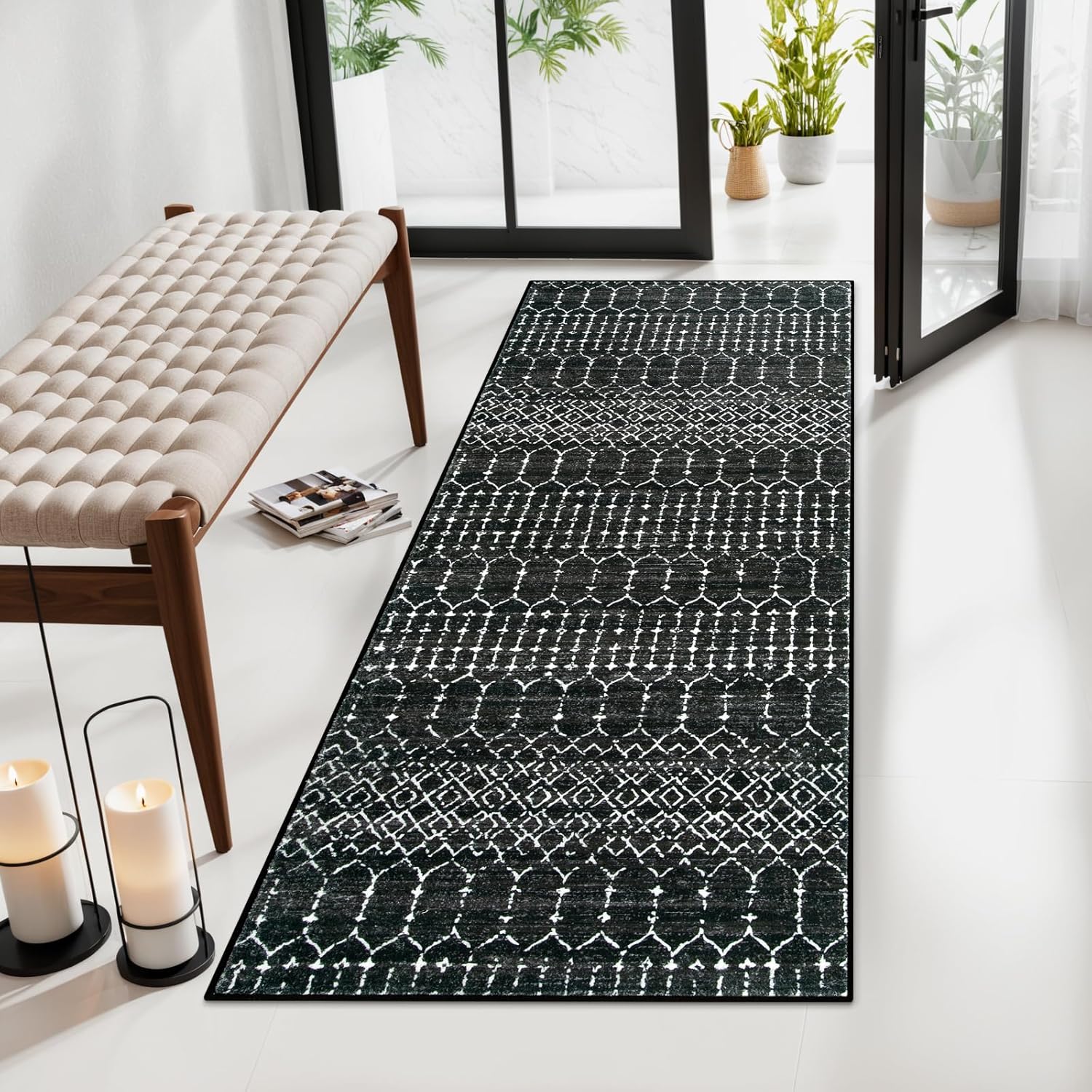 Lahome Moroccan Black Area Rug - Non-Slip Washable 2ftx4ft Mat