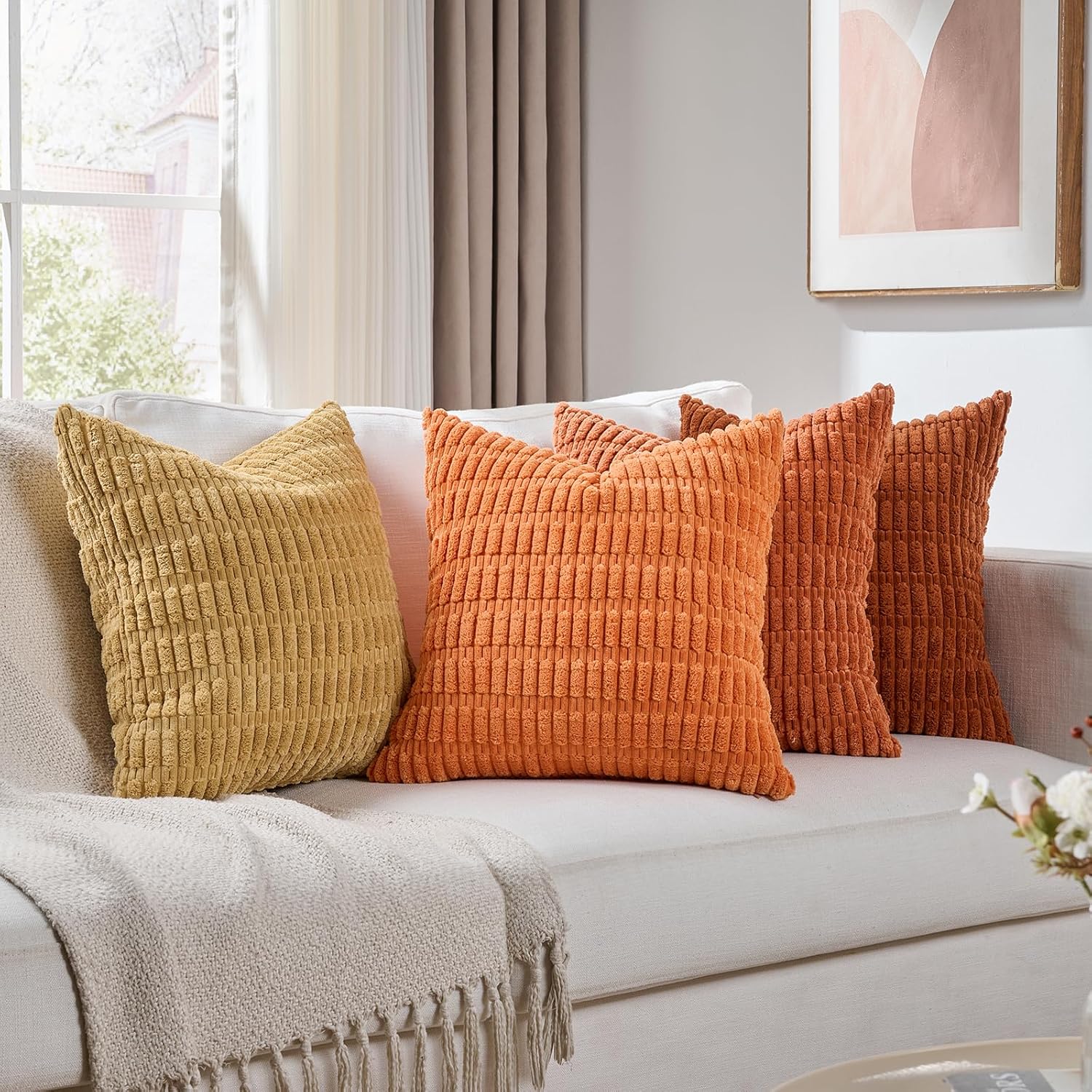 Fancy Homi Set of 4 Burnt Orange Boho Decorative Pillow Covers