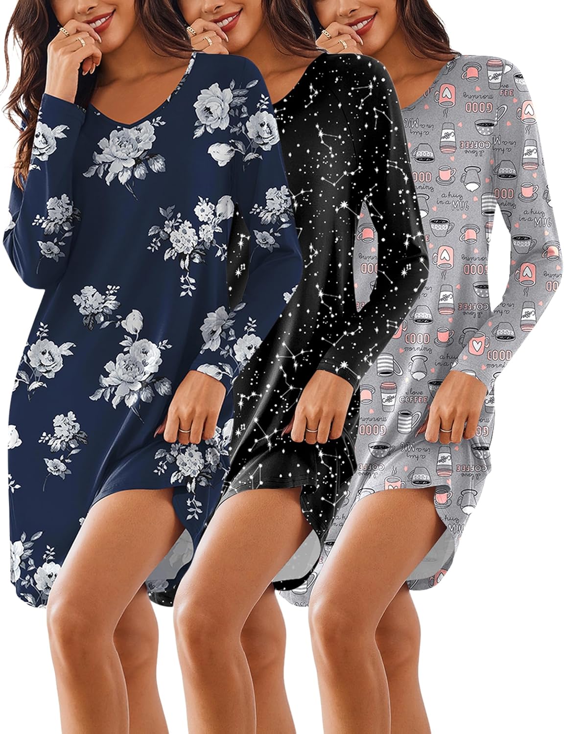 Ekouaer 3 Pack Women's Nightgowns for Comfy Sleepwear Bliss
