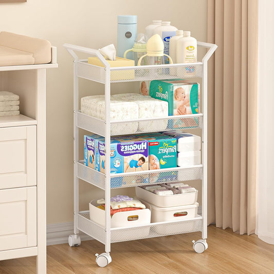 4-Tier Baby Diaper Caddy Cart with Wheels for Easy Storage