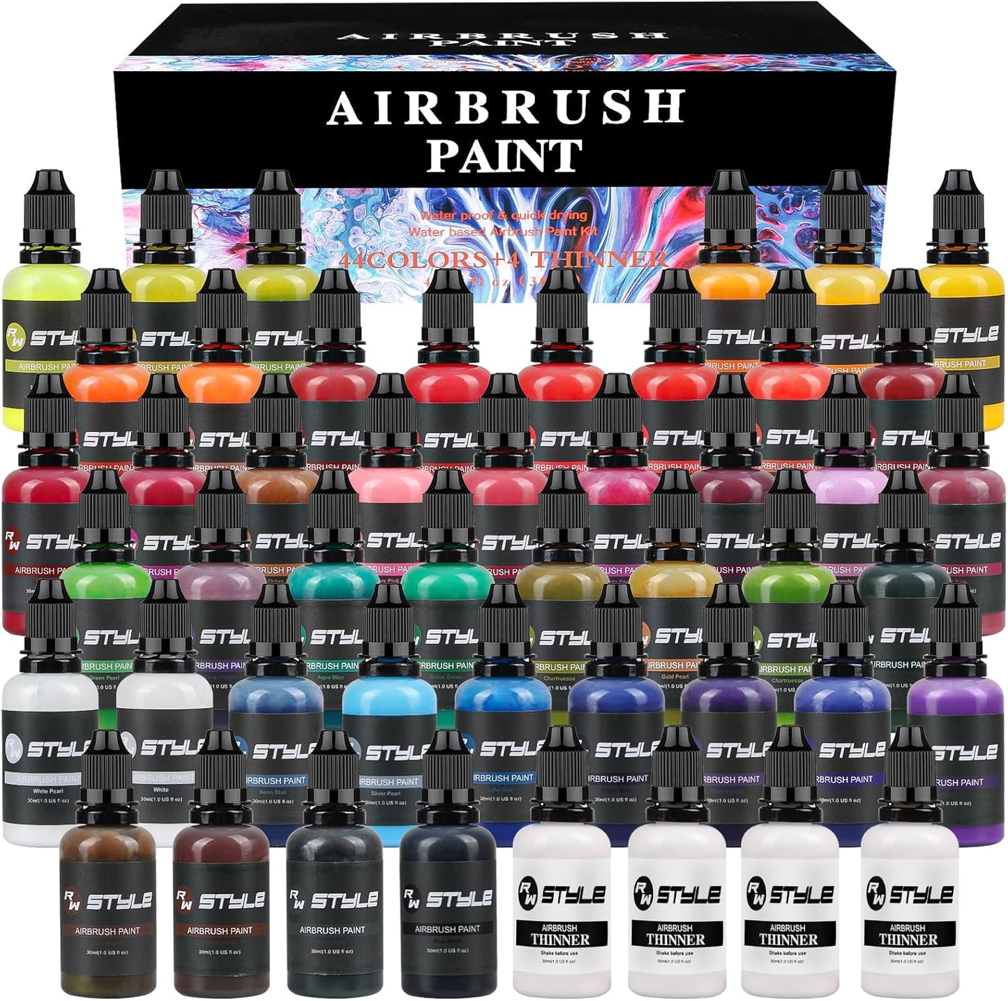 Airbrush Paint Set with 44 Colors and 4 Thinners for Artists