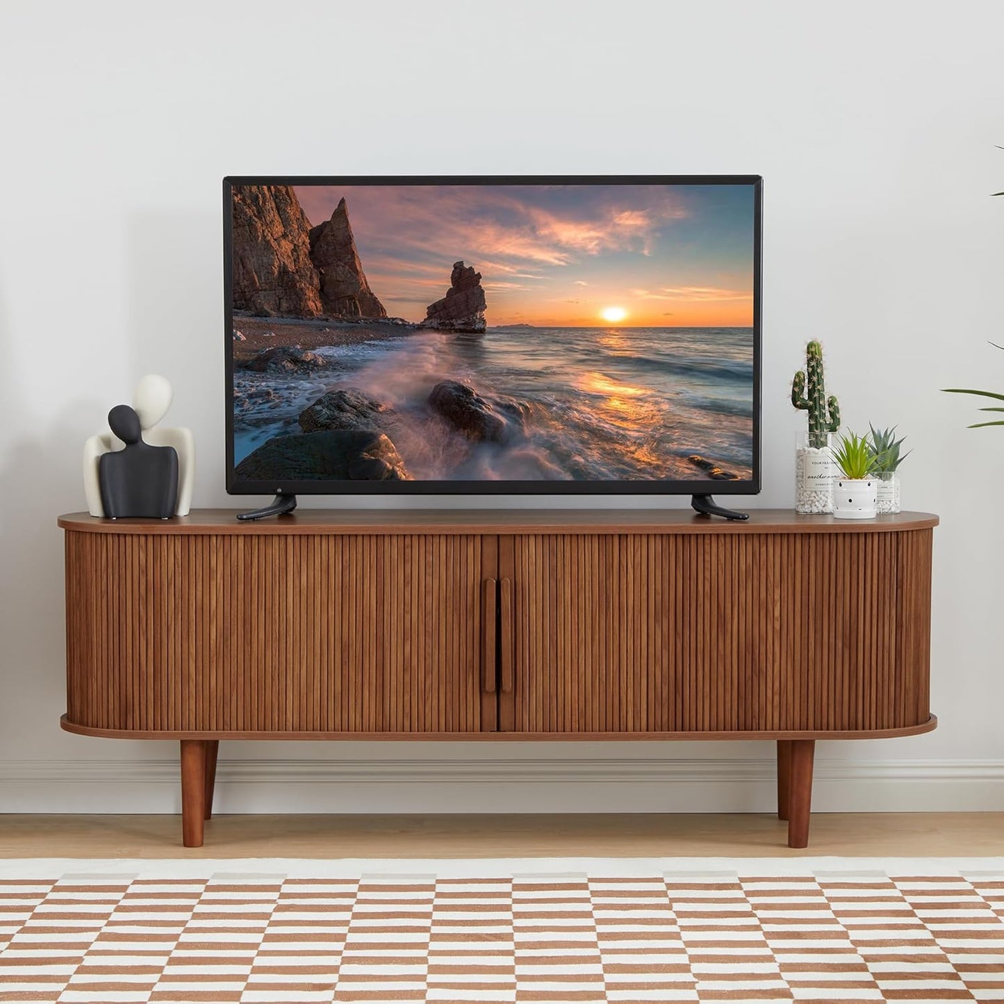 Modern TV Stand with Storage Compartment and Sliding Door