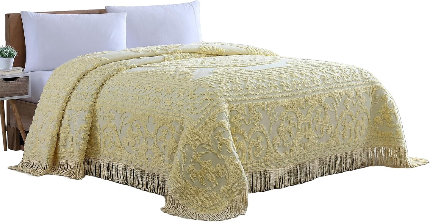 Medallion Chenille Bedspread in Yellow for Queen Size Beds