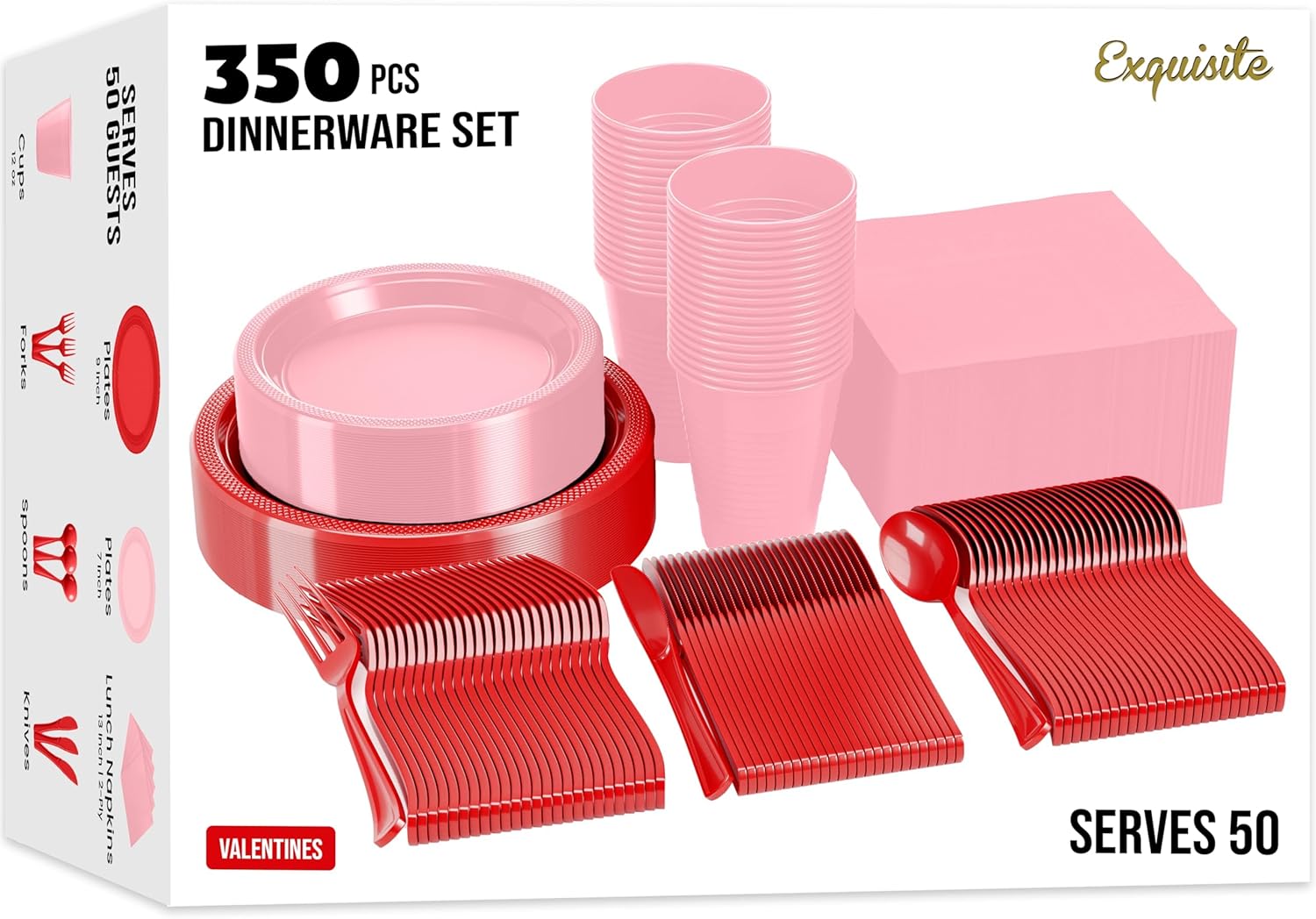 350 Pcs Valentines Plastic Plates Set for All Your Parties