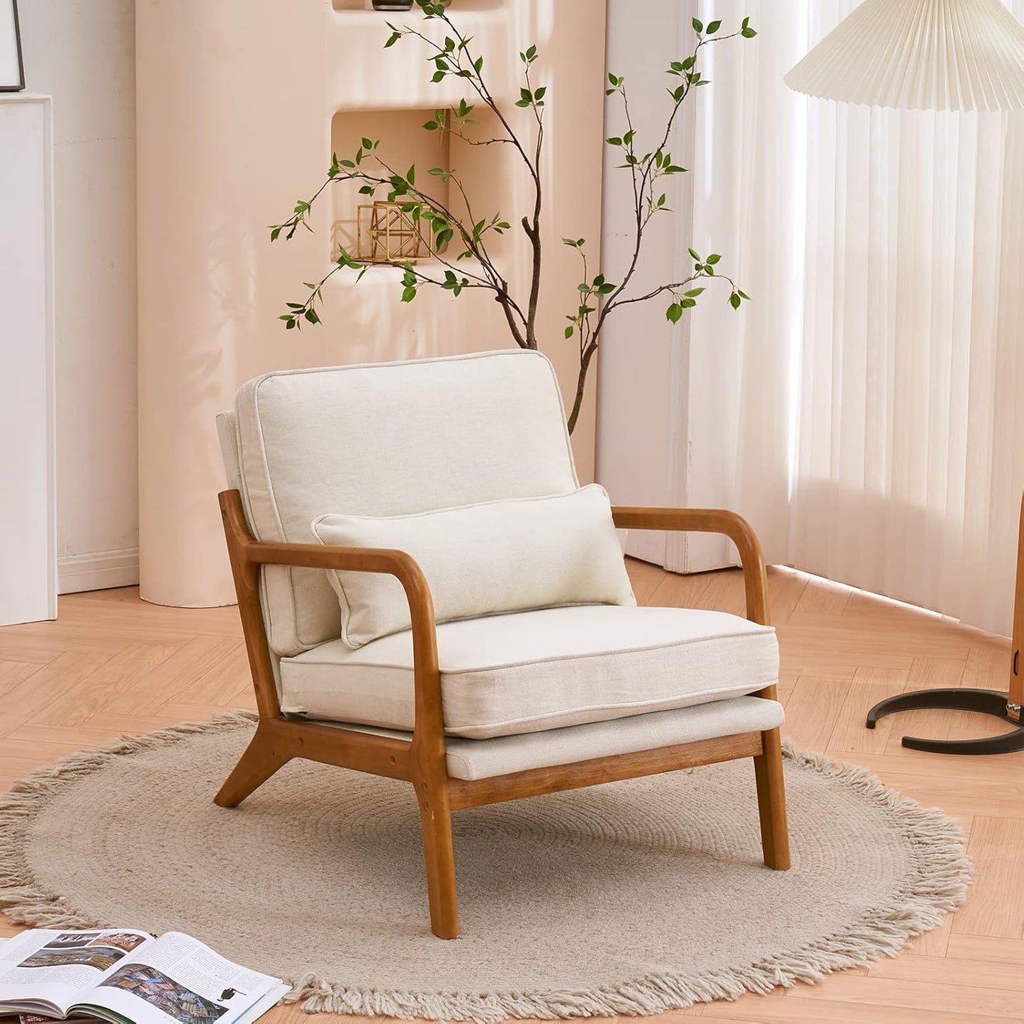 Mid-Century Modern Accent Chair: Solid Wood Frame, Soft Cushion