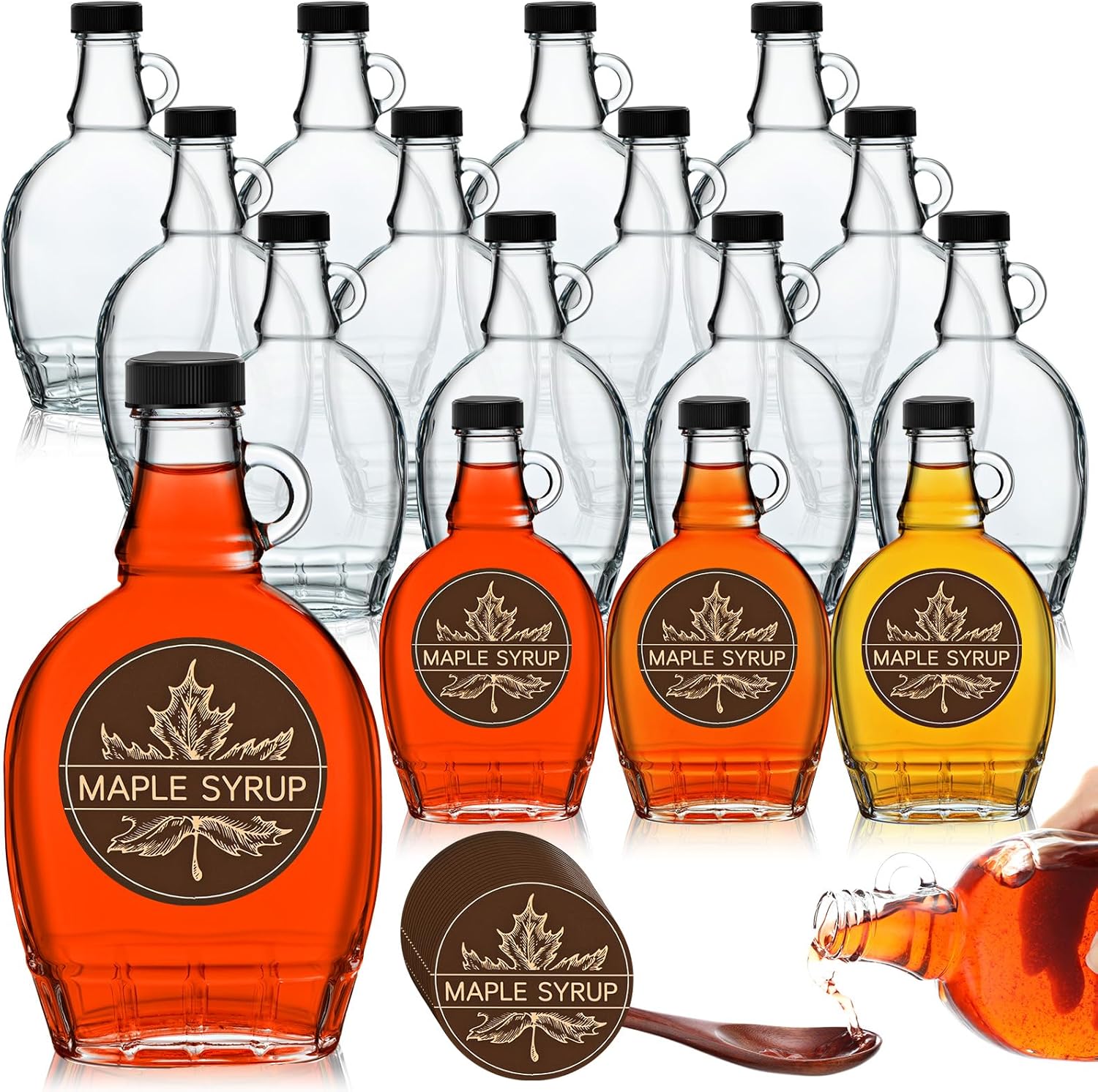 12 Pcs Glass Maple Syrup Bottles for Sweet Storage Solutions
