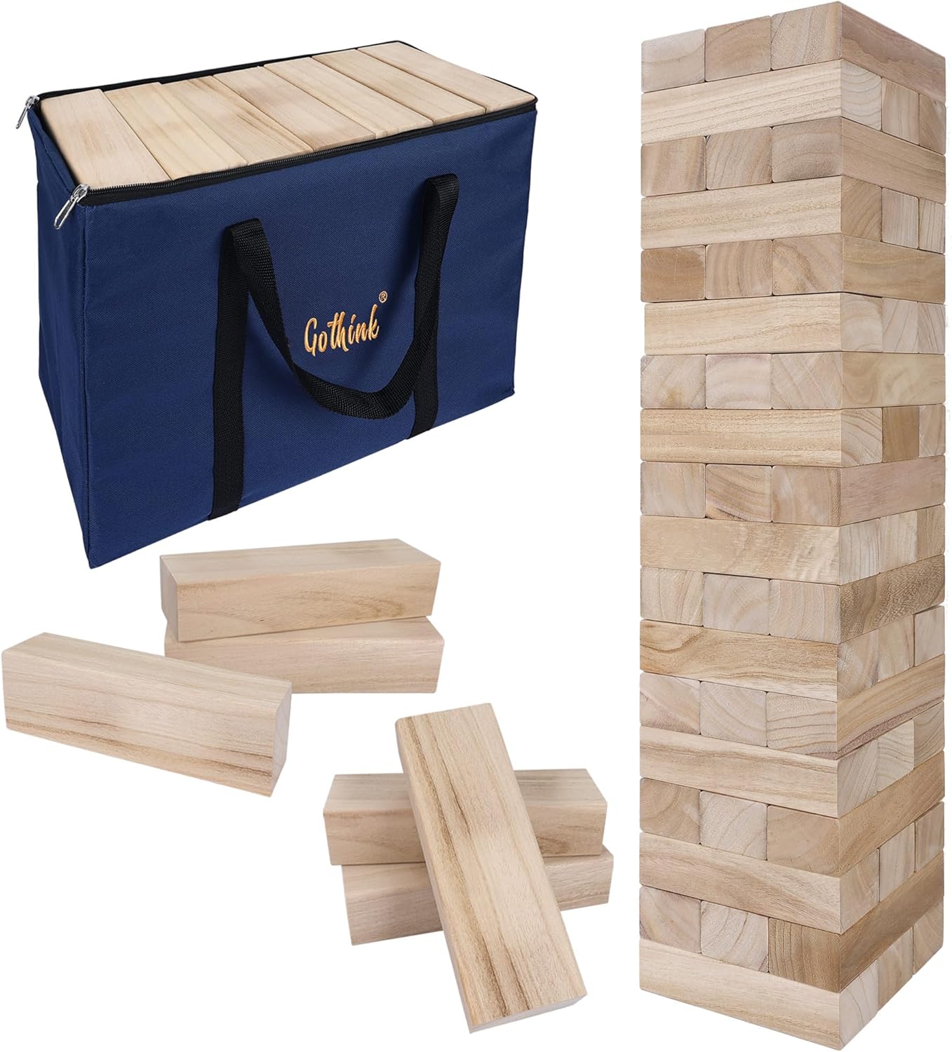 Giant Tumble Tower Game for Outdoor Fun with 54 Wooden Blocks
