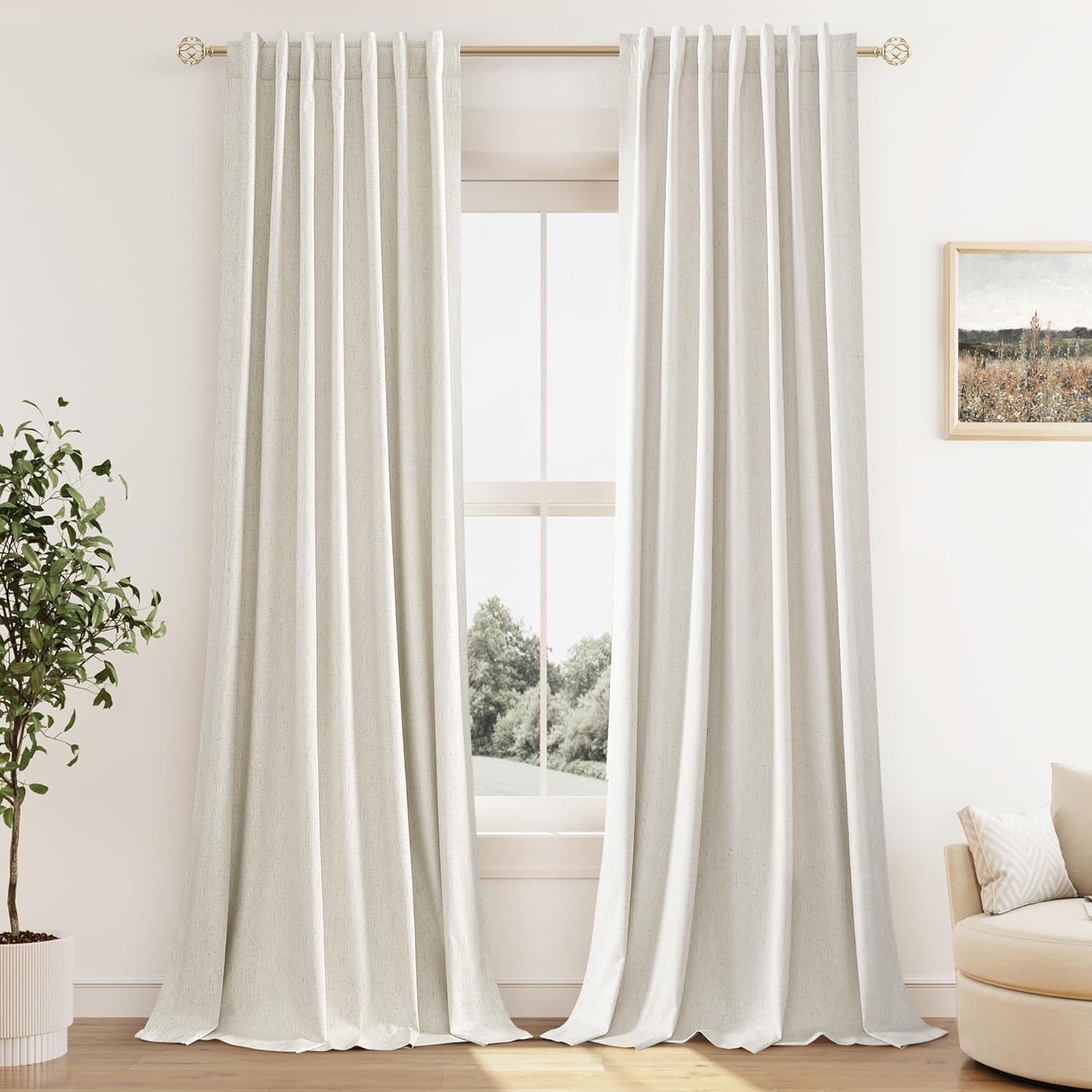 Guken Cream Linen Blackout Curtains for Living Room 94 Inch