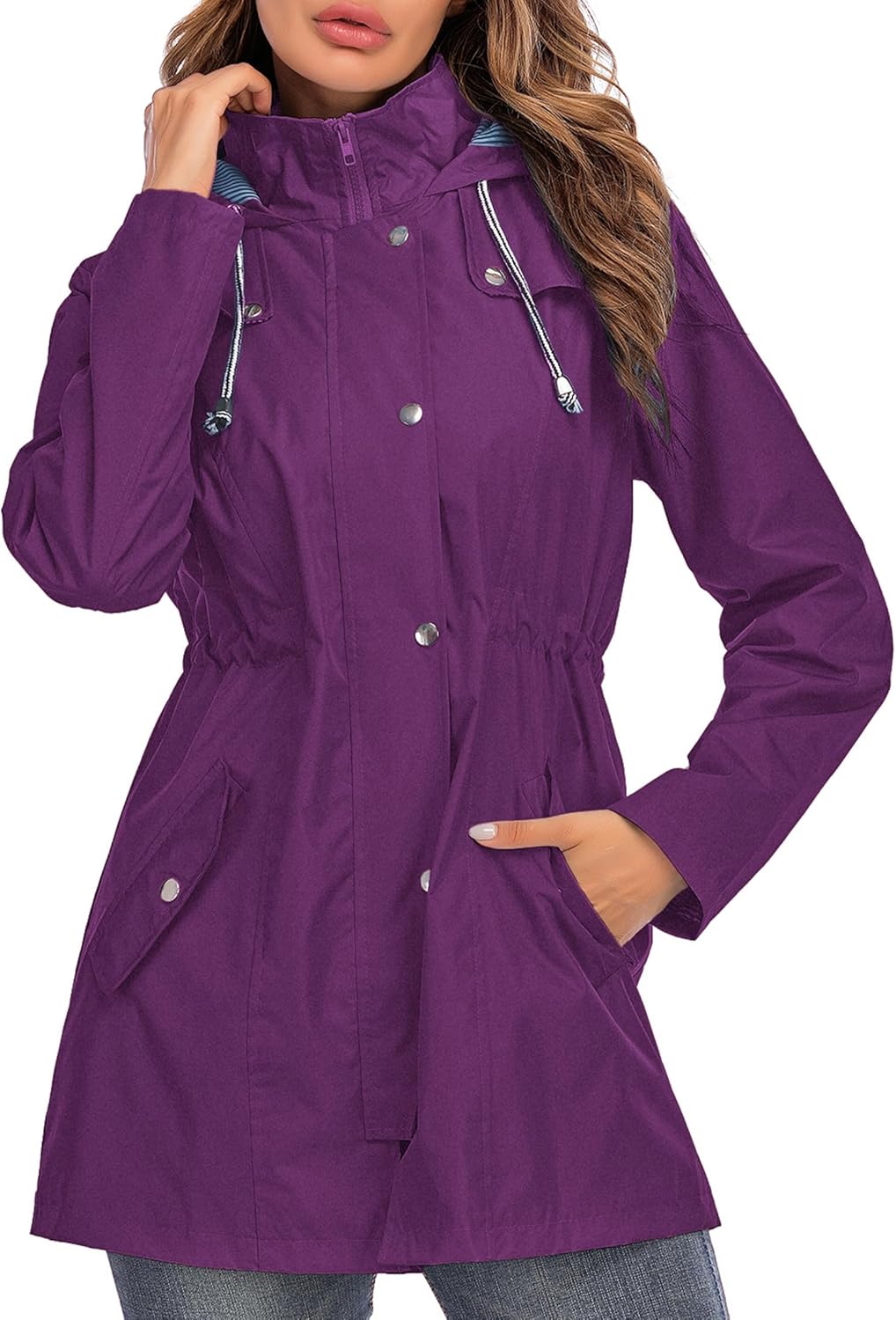 Kikibell Rain Jacket Women Lightweight Waterproof Windbreaker