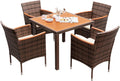 Patio Conversation Set with Acacia Wood Top and Rattan Chairs