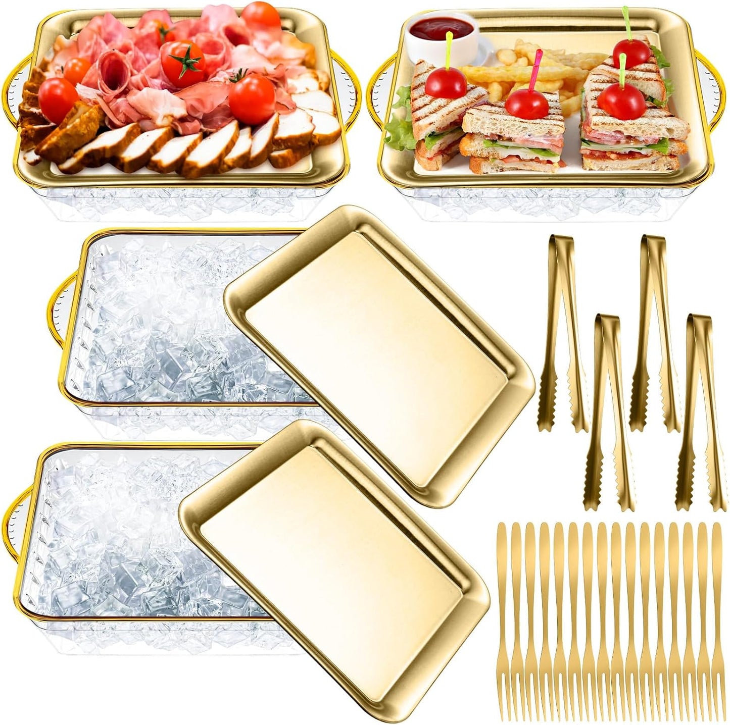 Chilled Serving Tray Set for Parties - 9in Gold Platter